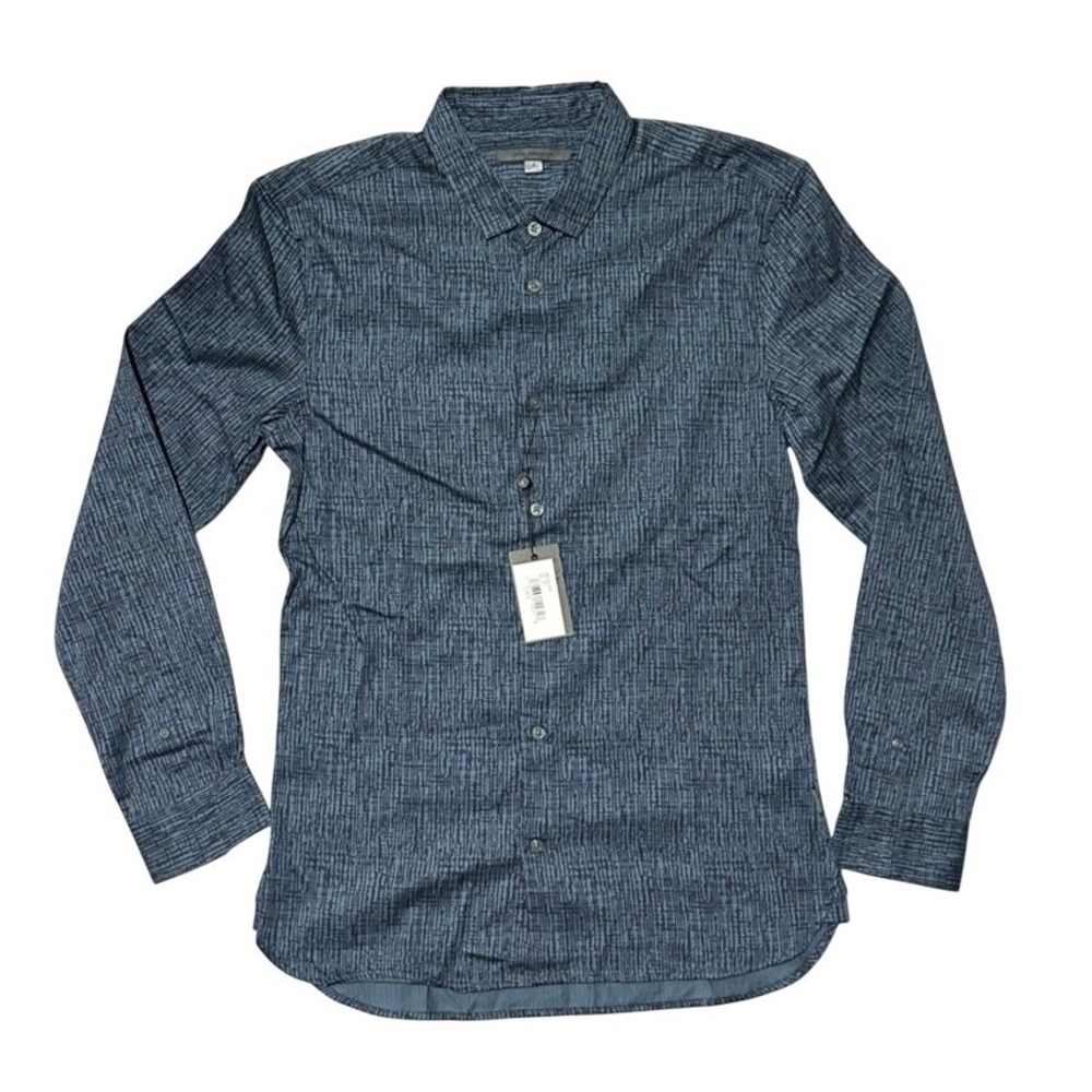 John Varvatos Ross Long-Sleeve Patterned Shirt - Blue Mens Small - New With Tags